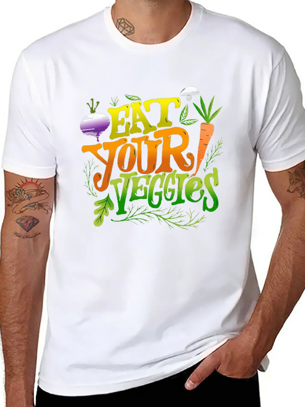 Eat Your Veggies Lettering Essential Cotton Tee For Daily Outfits – Unisex Style