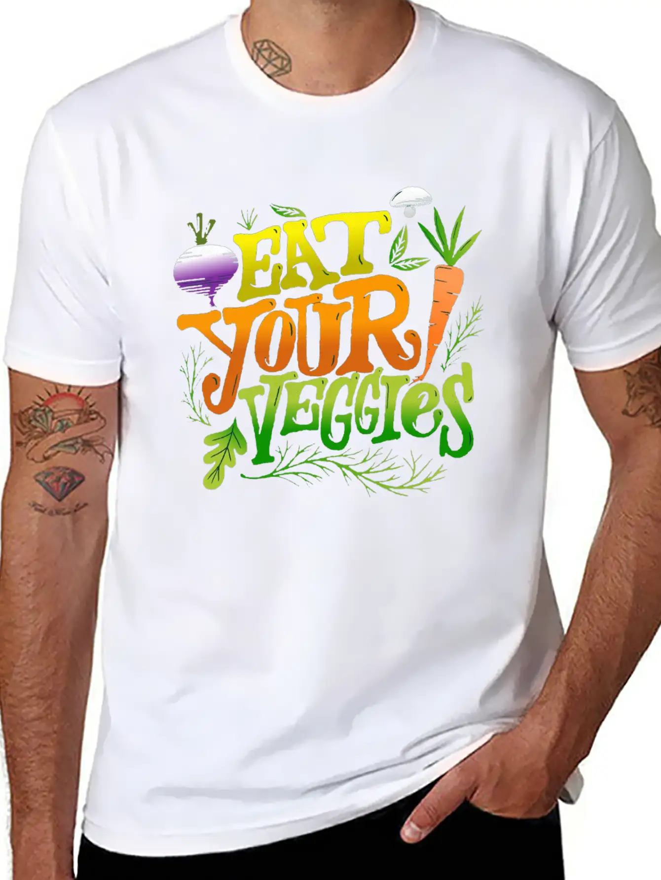 Eat Your Veggies Lettering Essential Cotton Tee For Daily Outfits – Unisex Style