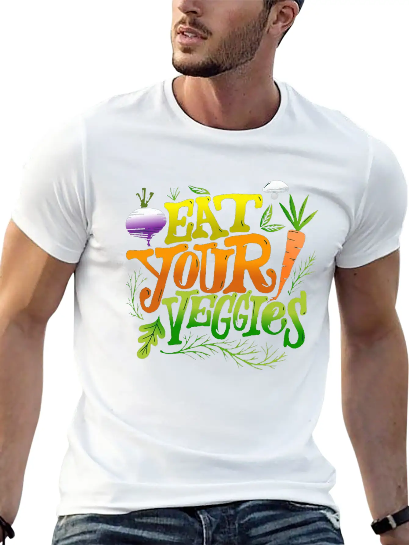 Eat Your Veggies Lettering Essential Cotton Tee For Daily Outfits – Unisex Style