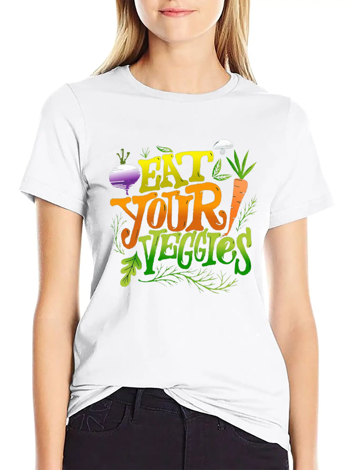 Eat Your Veggies Lettering Essential Cotton Tee For Daily Outfits – Unisex Style
