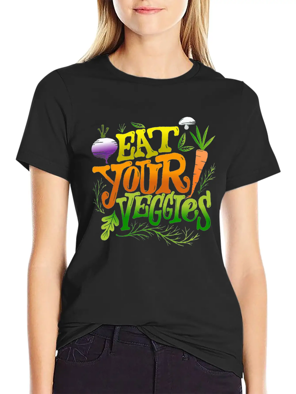 Eat Your Veggies Lettering Essential Cotton Tee For Daily Outfits – Unisex Style