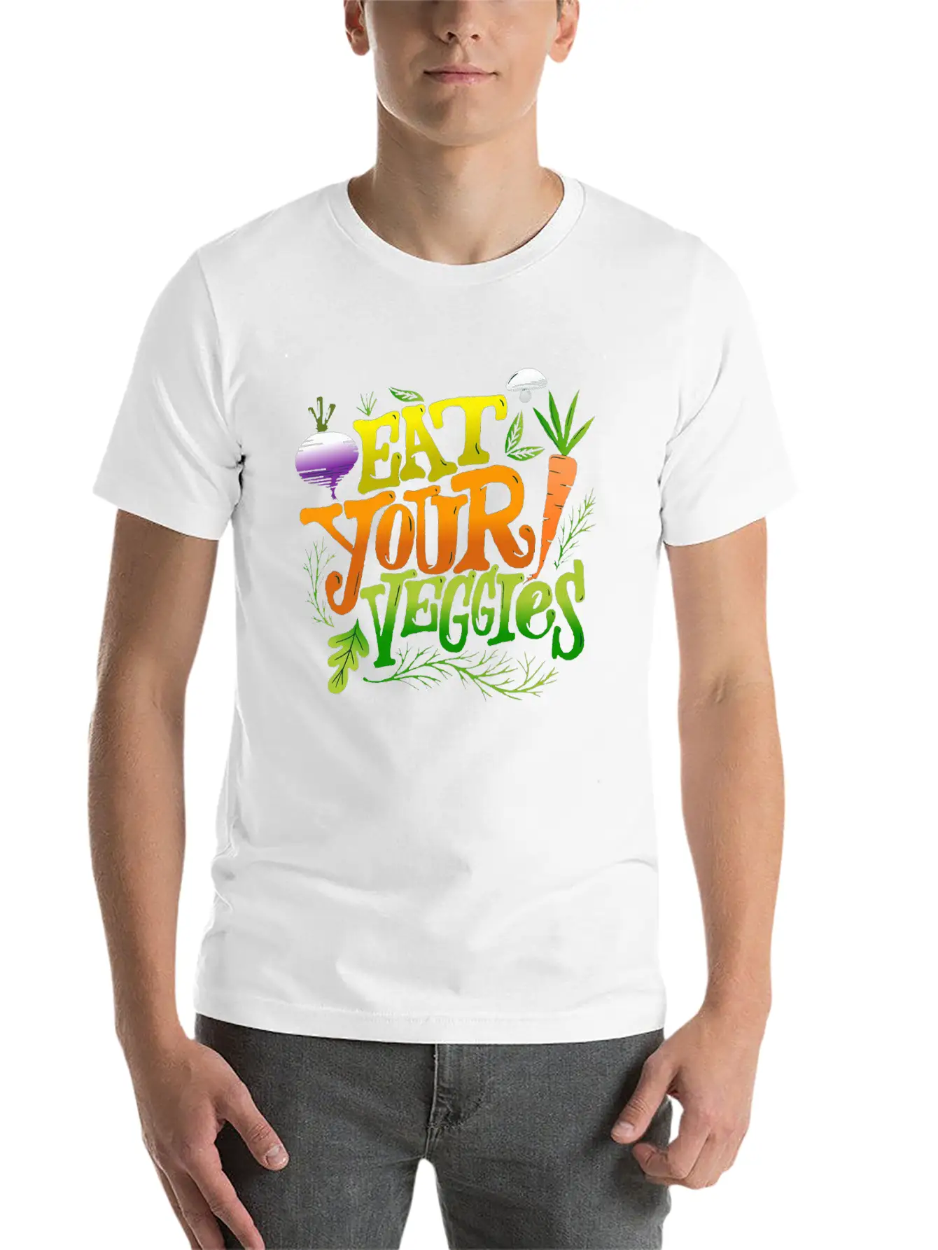 Eat Your Veggies Lettering Essential Cotton Tee For Daily Outfits – Unisex Style