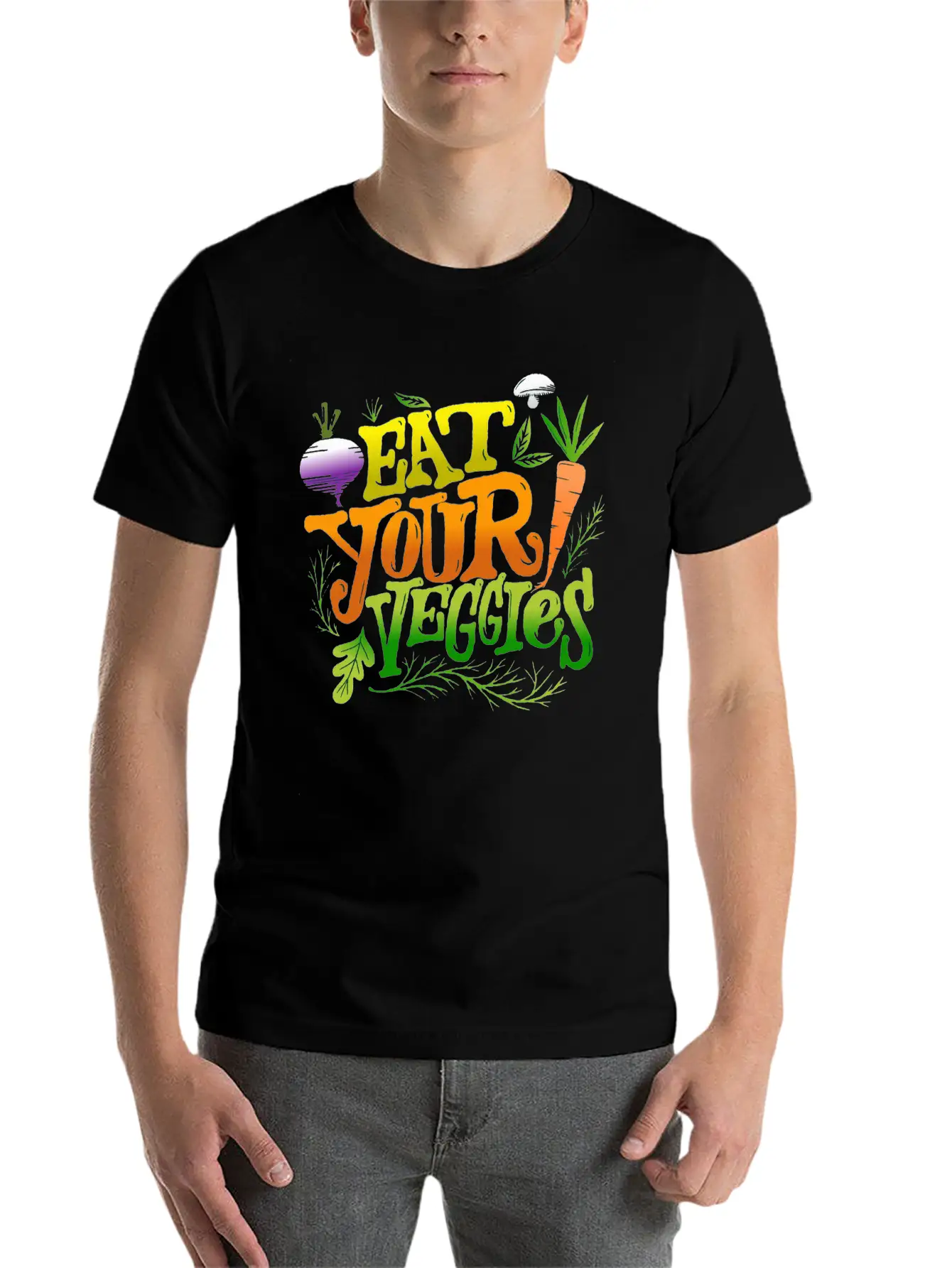 Eat Your Veggies Lettering Essential Cotton Tee For Daily Outfits – Unisex Style