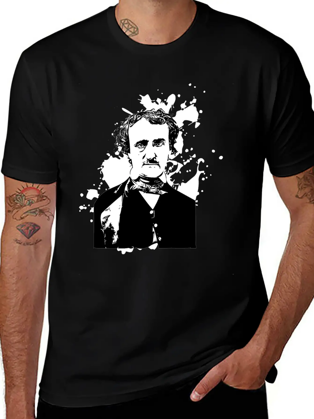 Edgar Allan Poe Splatter Background Basic Graphic T-Shirt – Daily Comfort In Soft Cotton
