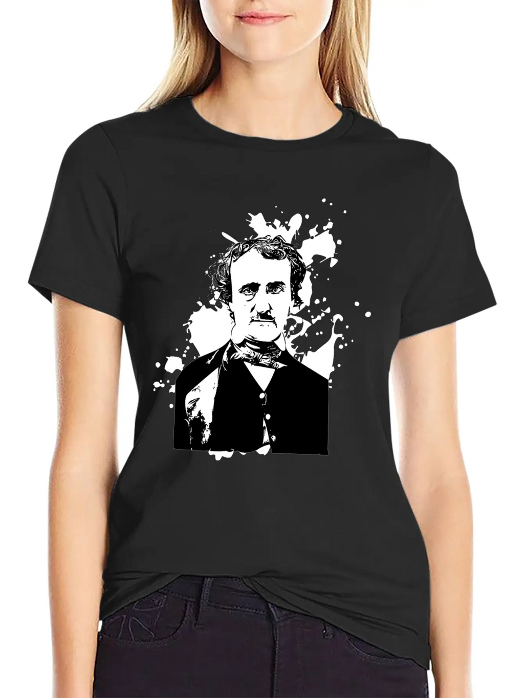 Edgar Allan Poe Splatter Background Basic Graphic T-Shirt – Daily Comfort In Soft Cotton