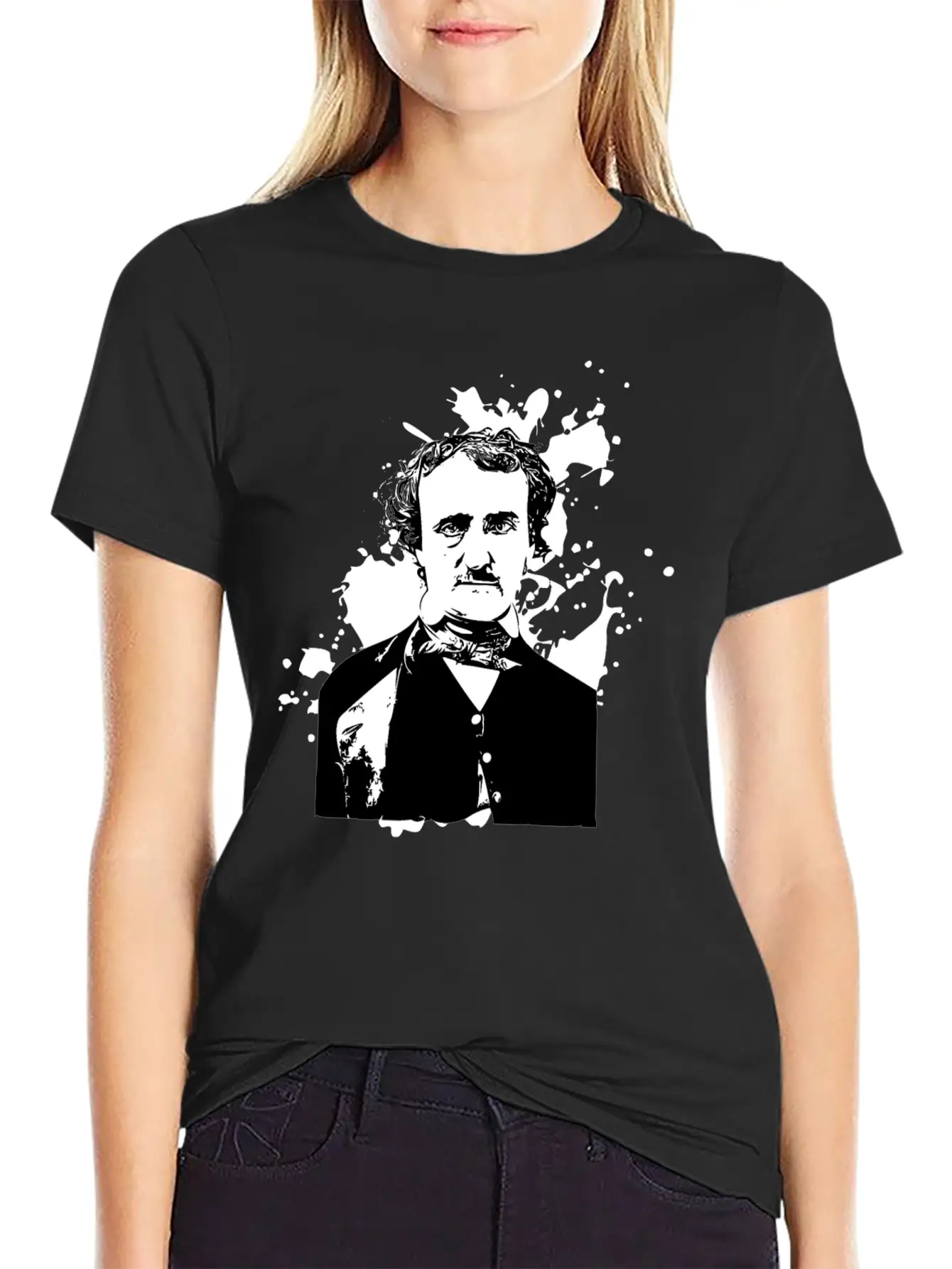 Edgar Allan Poe Splatter Background Basic Graphic T-Shirt – Daily Comfort In Soft Cotton