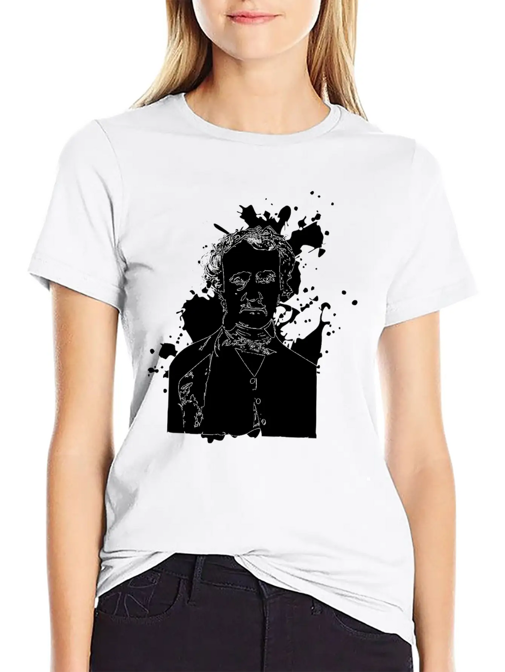 Edgar Allan Poe Splatter Background Basic Graphic T-Shirt – Daily Comfort In Soft Cotton
