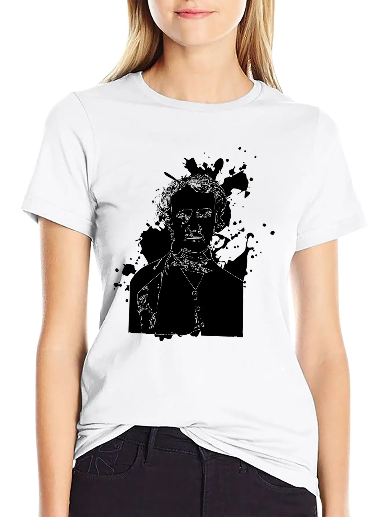 Edgar Allan Poe Splatter Background Basic Graphic T-Shirt – Daily Comfort In Soft Cotton