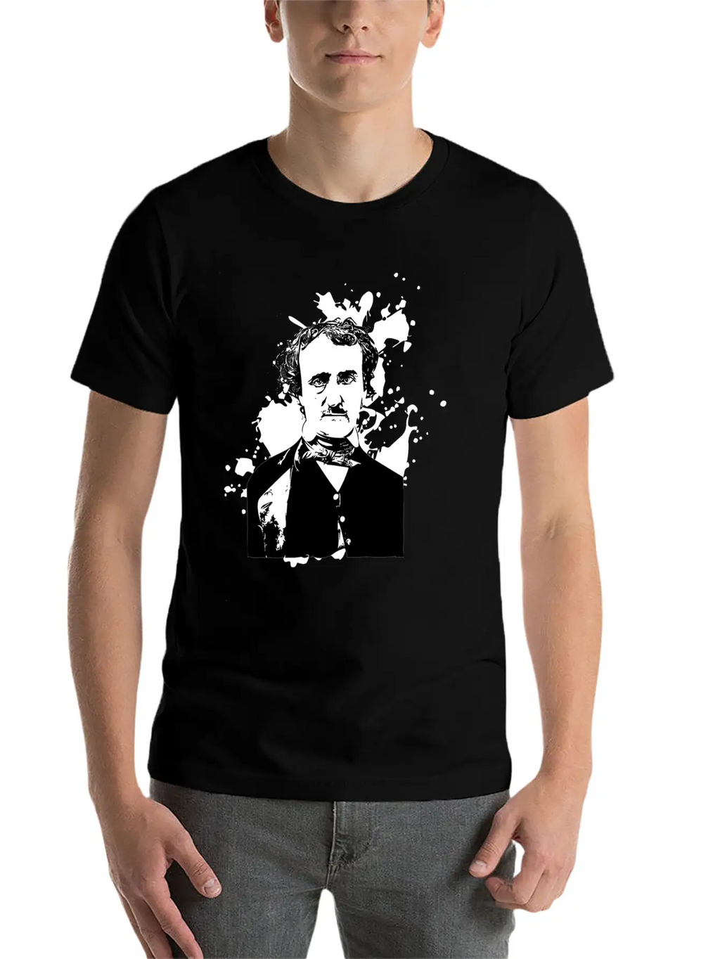 Edgar Allan Poe Splatter Background Basic Graphic T-Shirt – Daily Comfort In Soft Cotton