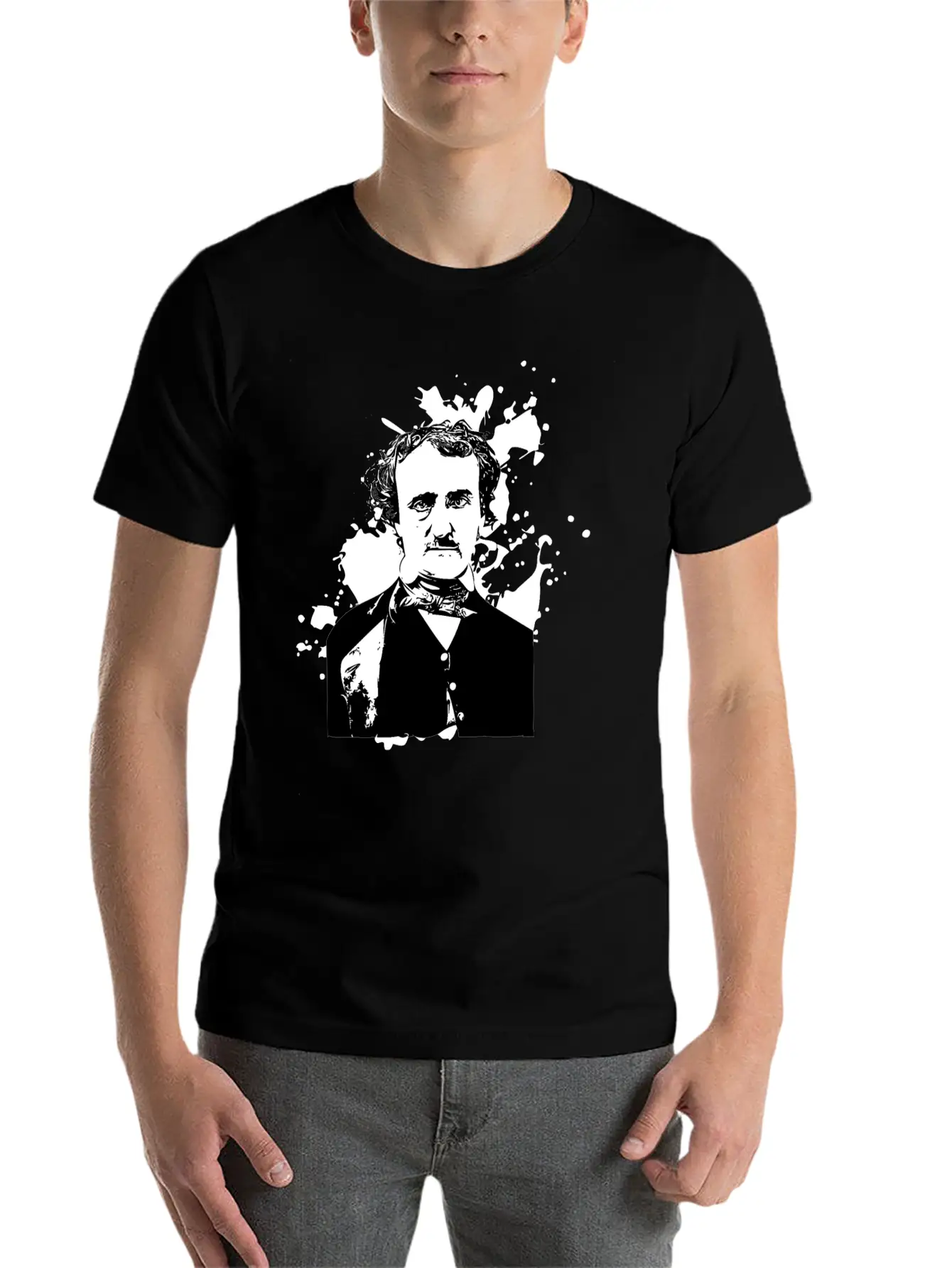 Edgar Allan Poe Splatter Background Basic Graphic T-Shirt – Daily Comfort In Soft Cotton