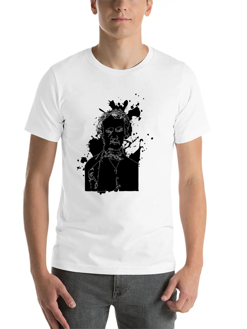 Edgar Allan Poe Splatter Background Basic Graphic T-Shirt – Daily Comfort In Soft Cotton