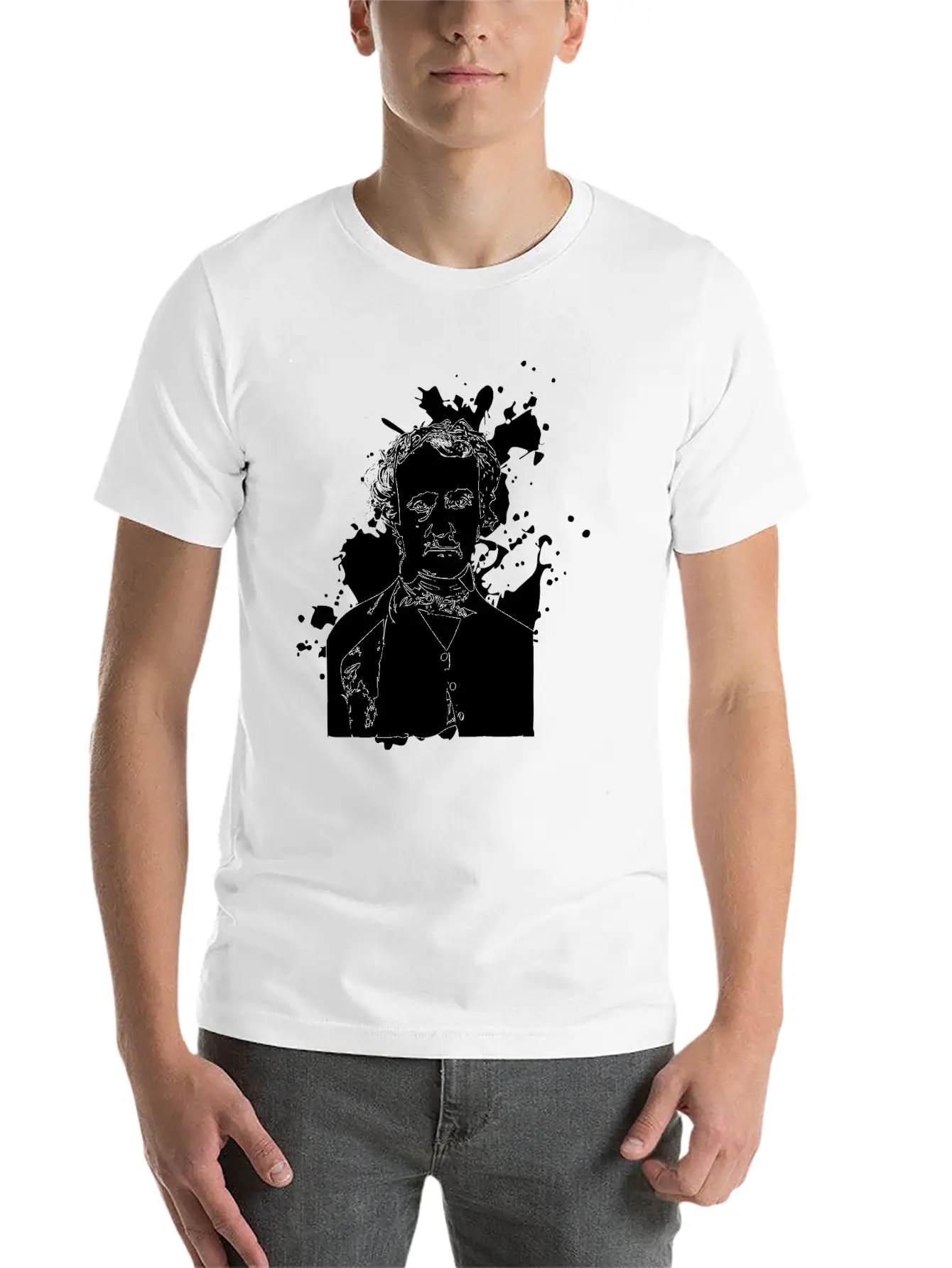 Edgar Allan Poe Splatter Background Basic Graphic T-Shirt – Daily Comfort In Soft Cotton