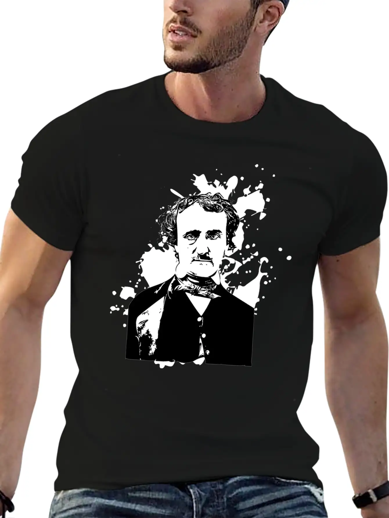 Edgar Allan Poe Splatter Background Basic Graphic T-Shirt – Daily Comfort In Soft Cotton