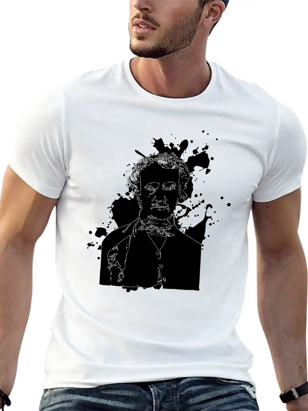Edgar Allan Poe Splatter Background Basic Graphic T-Shirt – Daily Comfort In Soft Cotton