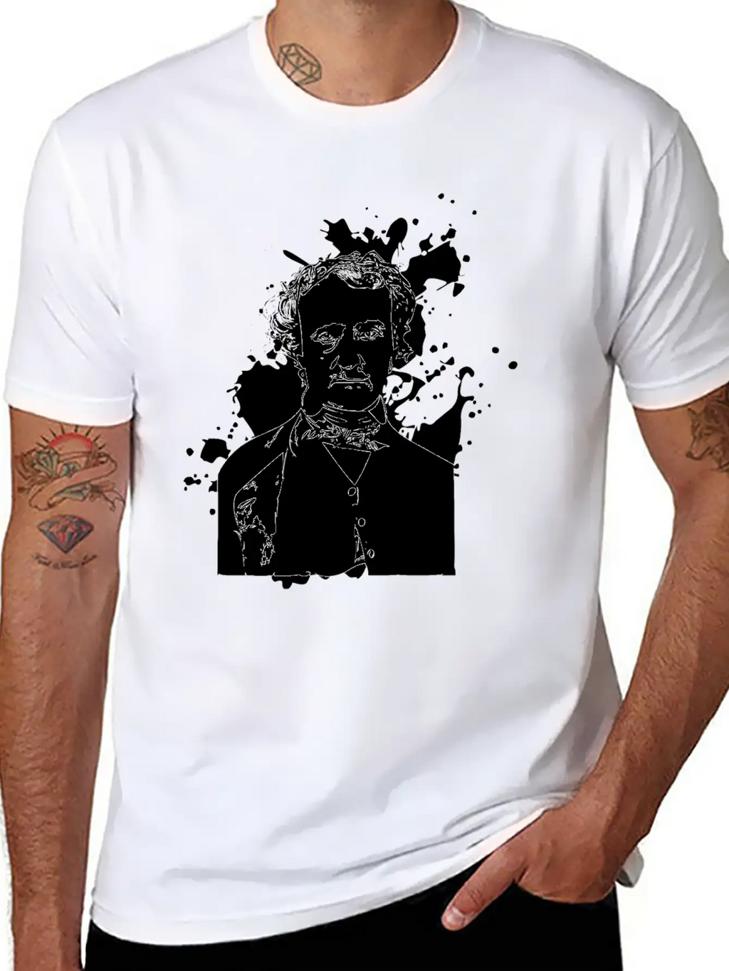Edgar Allan Poe Splatter Background Basic Graphic T-Shirt – Daily Comfort In Soft Cotton