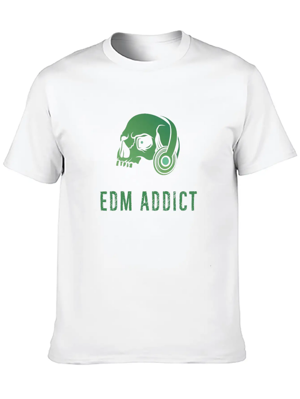 Edm Addict | Green Skull With Headphones Gift Basic Graphic T-Shirt – Daily Comfort In Soft Cotton