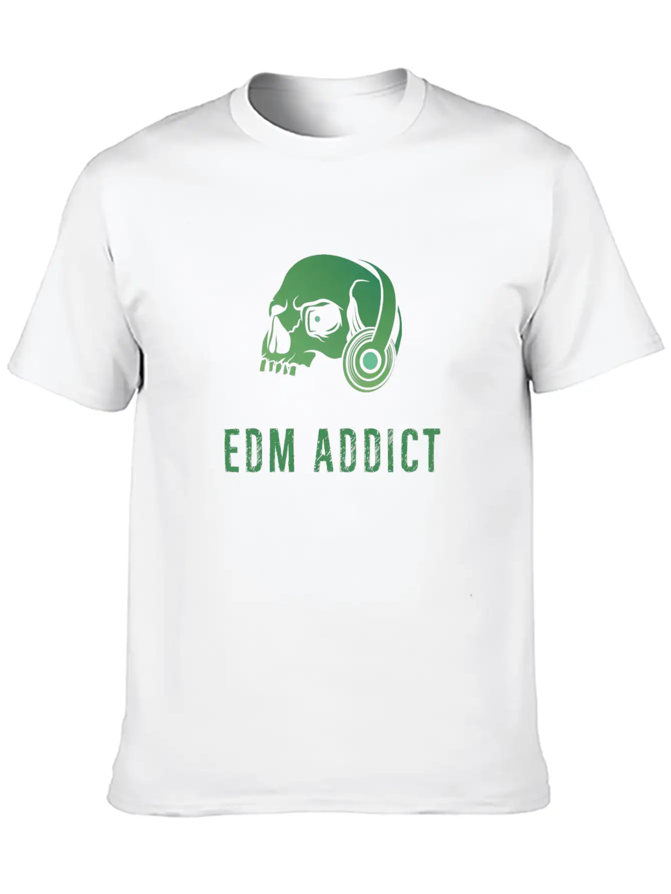 Edm Addict | Green Skull With Headphones Gift Basic Graphic T-Shirt – Daily Comfort In Soft Cotton