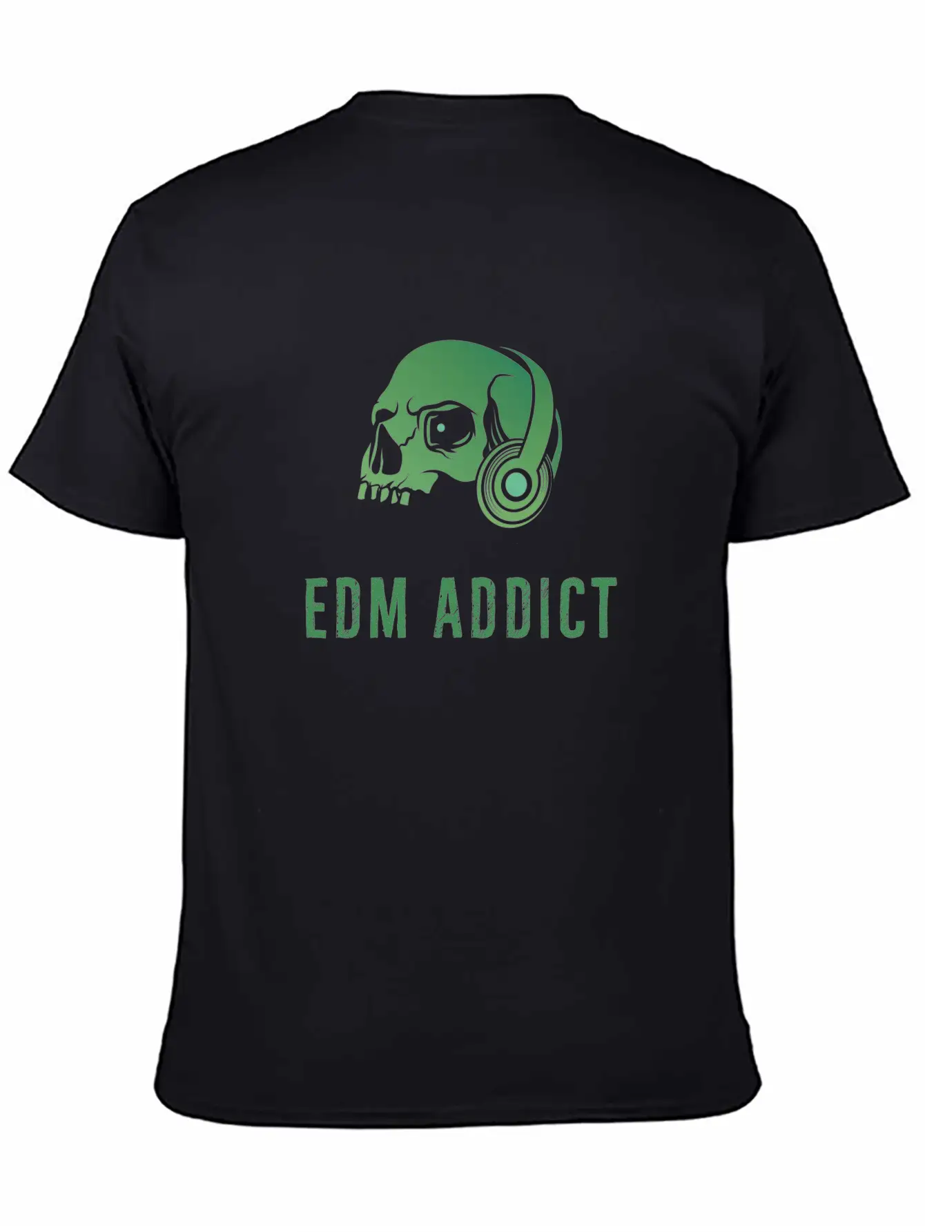 Edm Addict | Green Skull With Headphones Gift Basic Graphic T-Shirt – Daily Comfort In Soft Cotton
