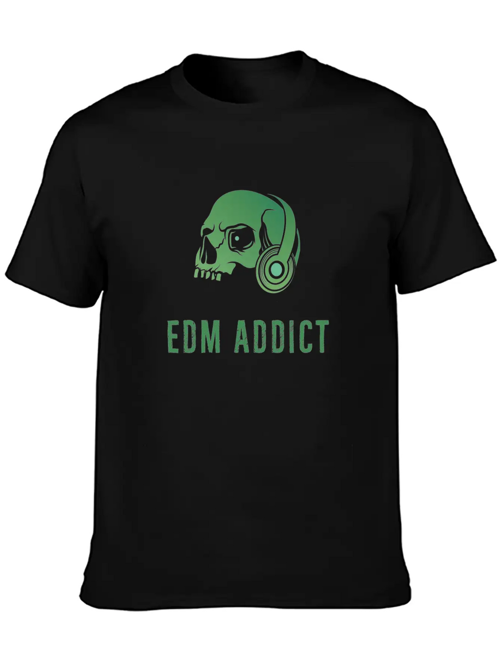 Edm Addict | Green Skull With Headphones Gift Basic Graphic T-Shirt – Daily Comfort In Soft Cotton
