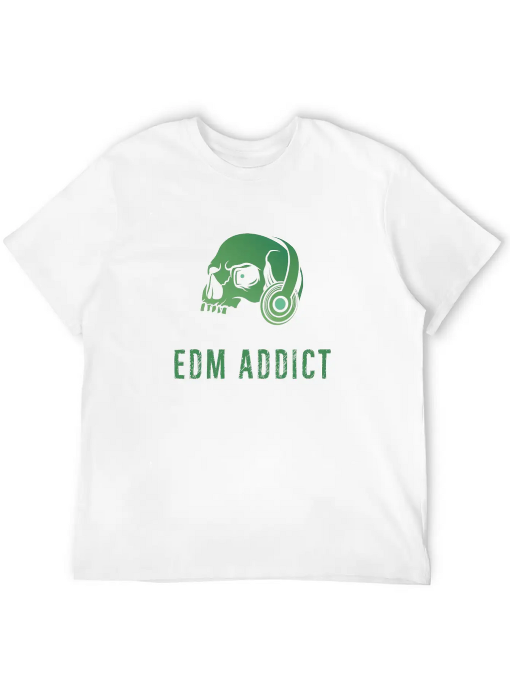 Edm Addict | Green Skull With Headphones Gift Basic Graphic T-Shirt – Daily Comfort In Soft Cotton