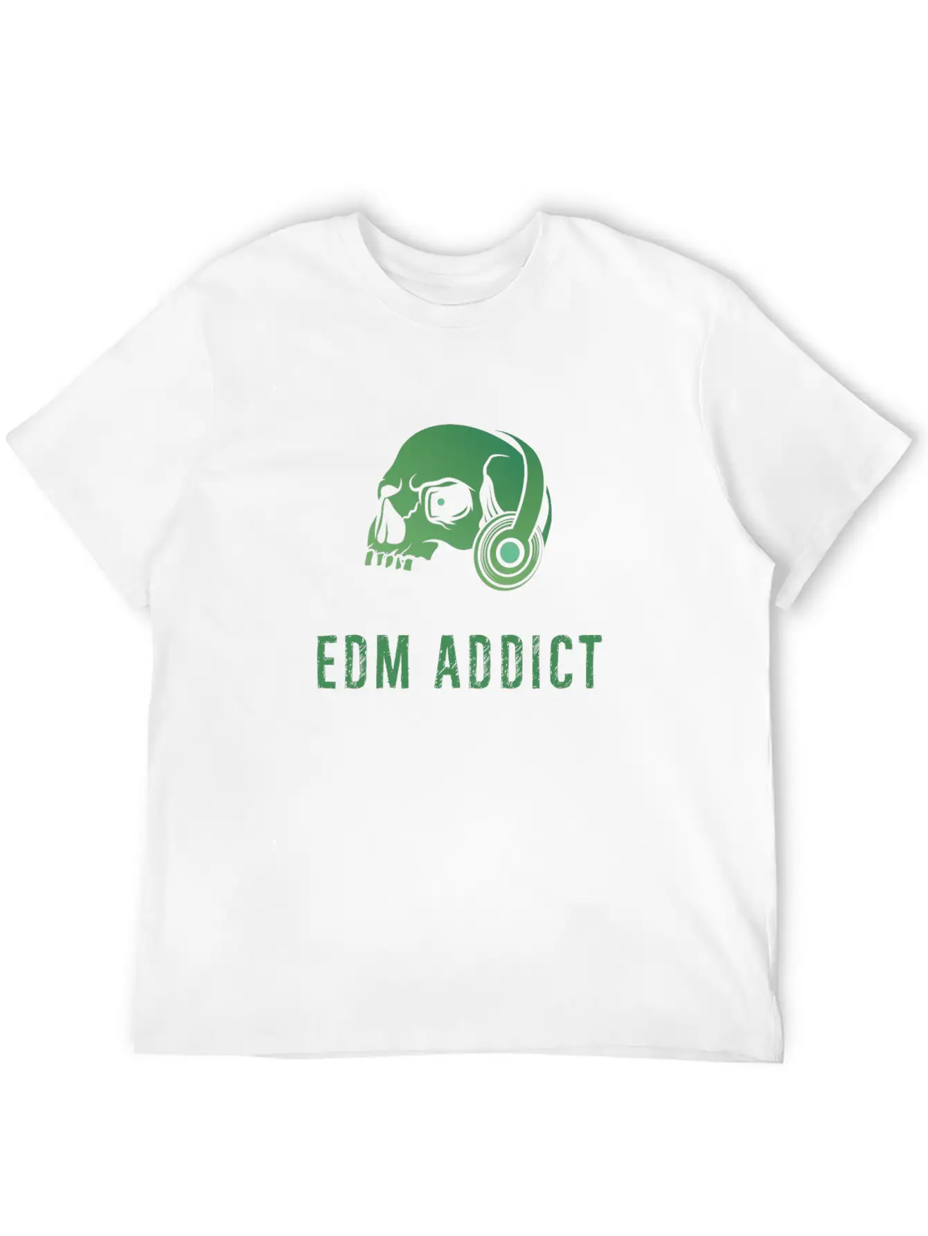 Edm Addict | Green Skull With Headphones Gift Basic Graphic T-Shirt – Daily Comfort In Soft Cotton