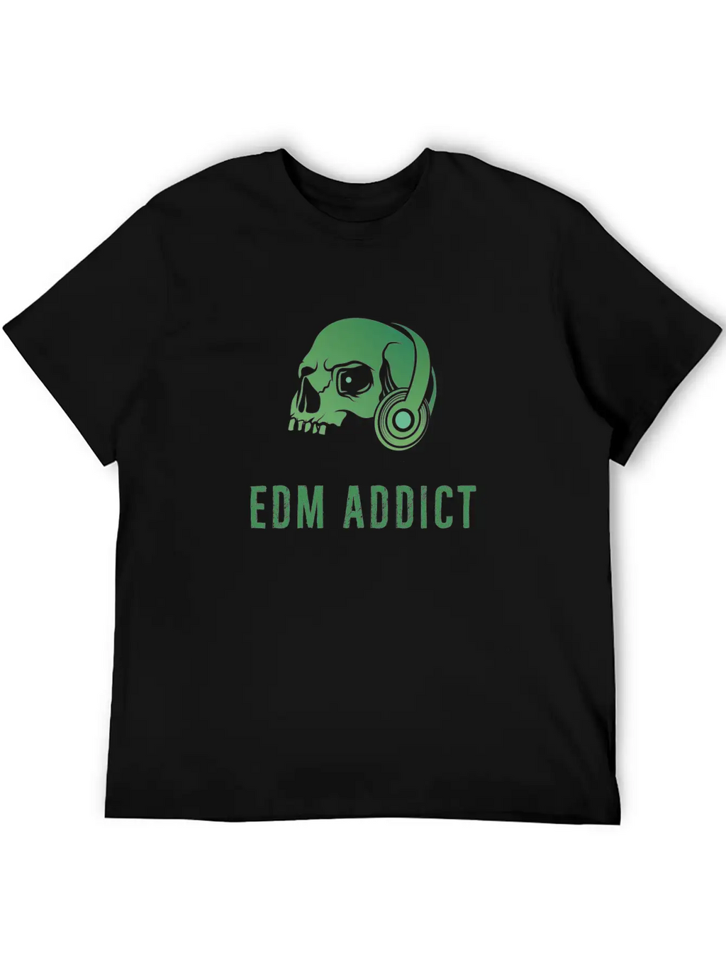 Edm Addict | Green Skull With Headphones Gift Basic Graphic T-Shirt – Daily Comfort In Soft Cotton