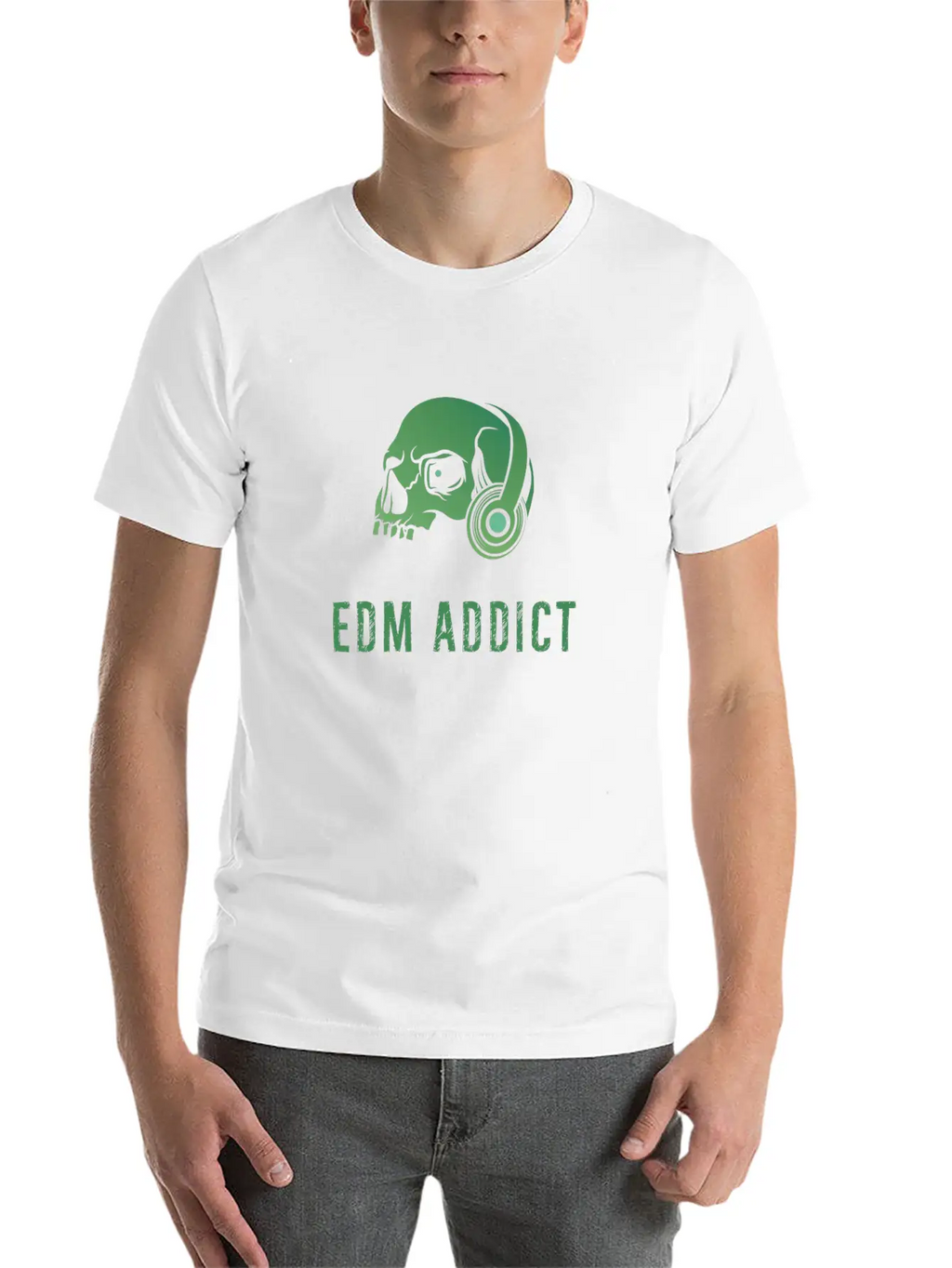 Edm Addict | Green Skull With Headphones Gift Basic Graphic T-Shirt – Daily Comfort In Soft Cotton
