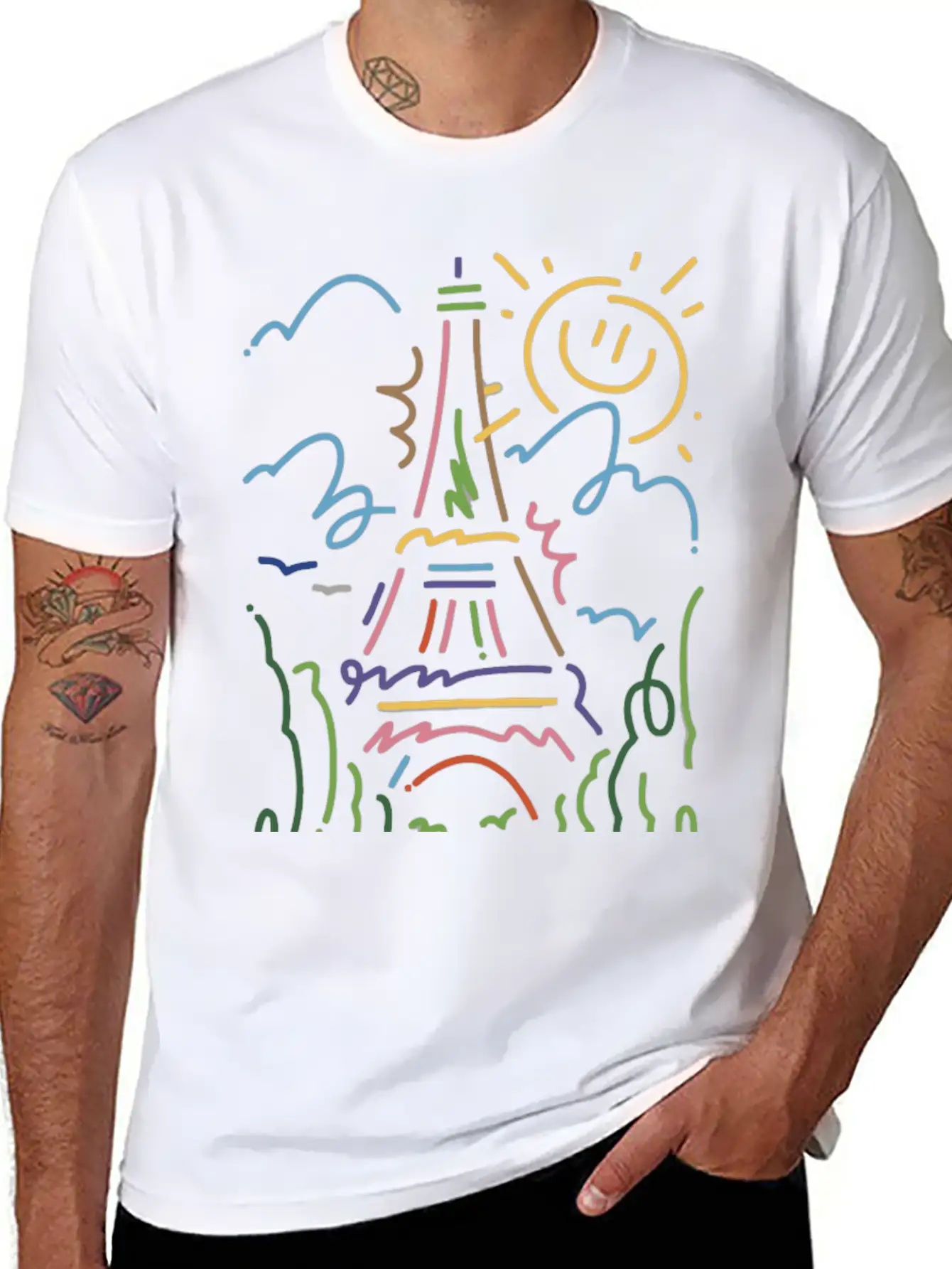 Eiffel Tower Paris Hand Painted Paris France Essential Cotton Tee For Daily Outfits – Unisex Style