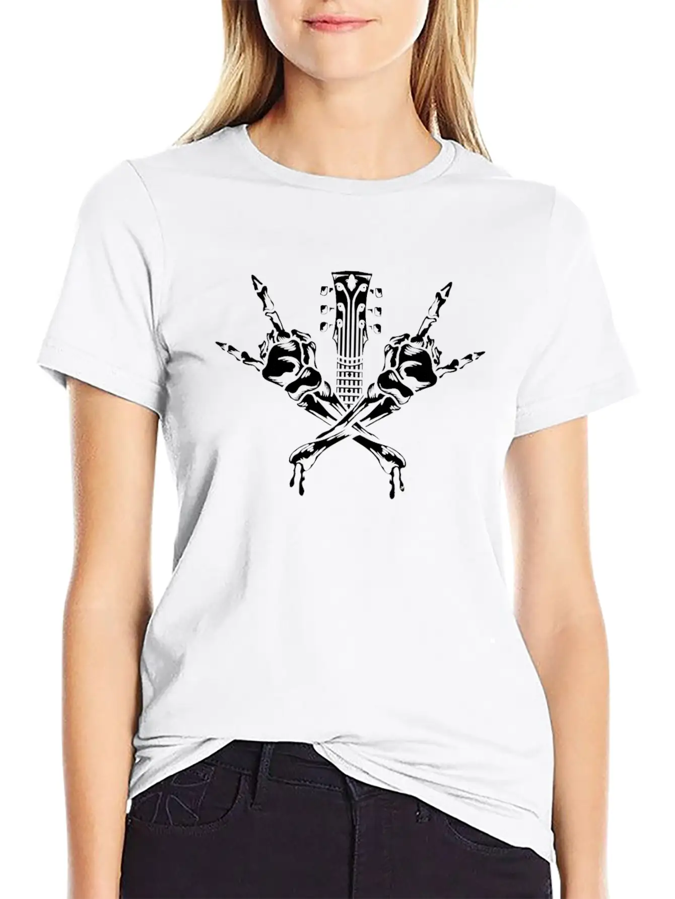 Electric Guitar Rock Horns Basic Graphic T-Shirt – Daily Comfort In Soft Cotton