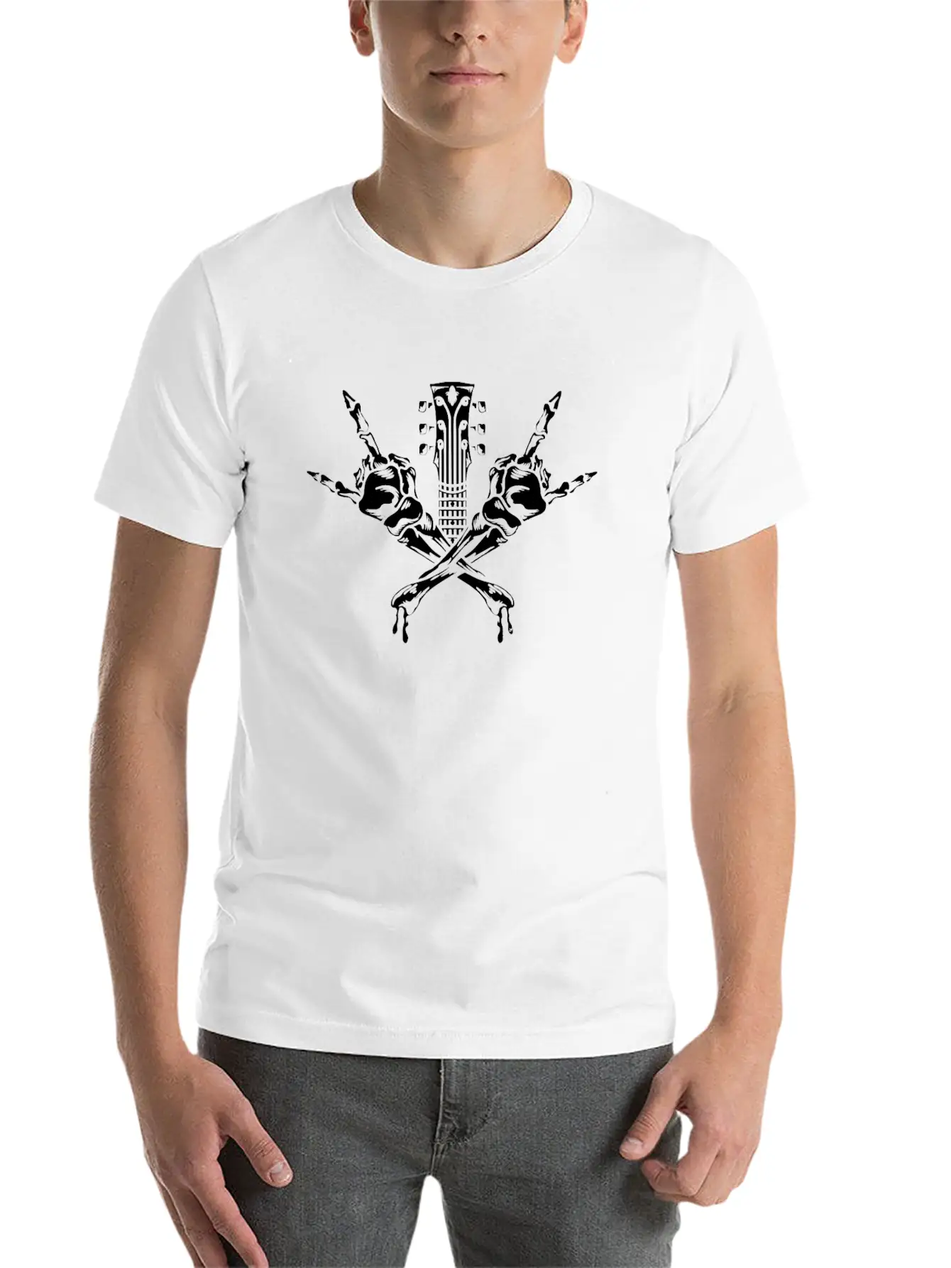 Electric Guitar Rock Horns Basic Graphic T-Shirt – Daily Comfort In Soft Cotton