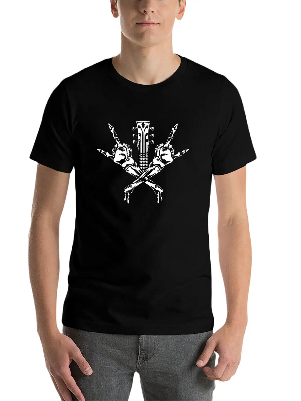 Electric Guitar Rock Horns Basic Graphic T-Shirt – Daily Comfort In Soft Cotton