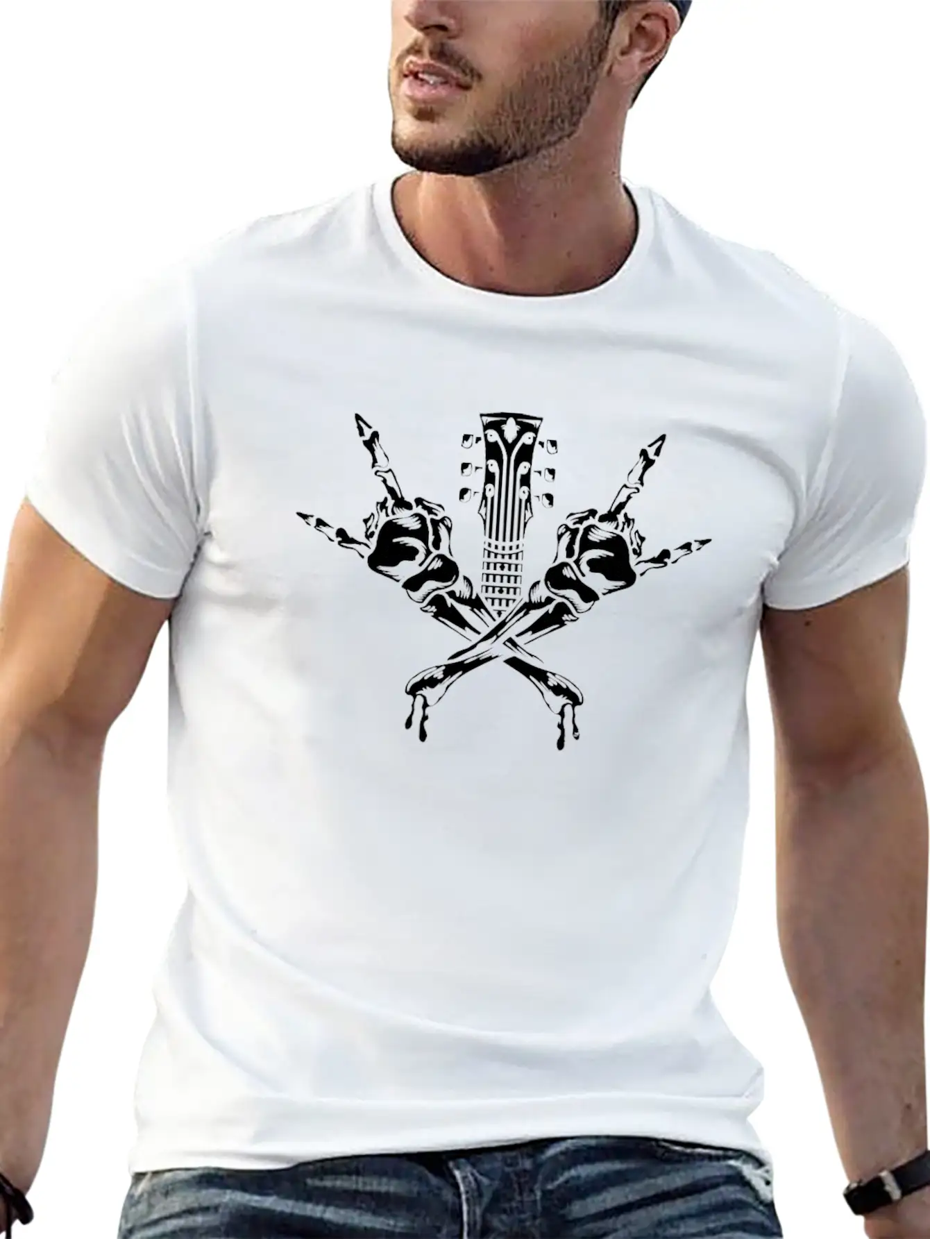 Electric Guitar Rock Horns Basic Graphic T-Shirt – Daily Comfort In Soft Cotton