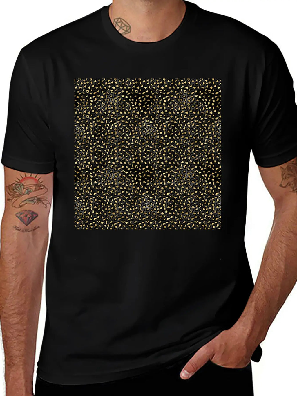 Elegant Black Gold Leopard Pattern Glam Metallic Timeless Short Sleeve Tee – Comfy And Minimalist Design