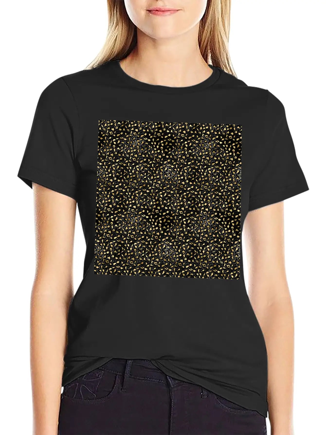 Elegant Black Gold Leopard Pattern Glam Metallic Timeless Short Sleeve Tee – Comfy And Minimalist Design