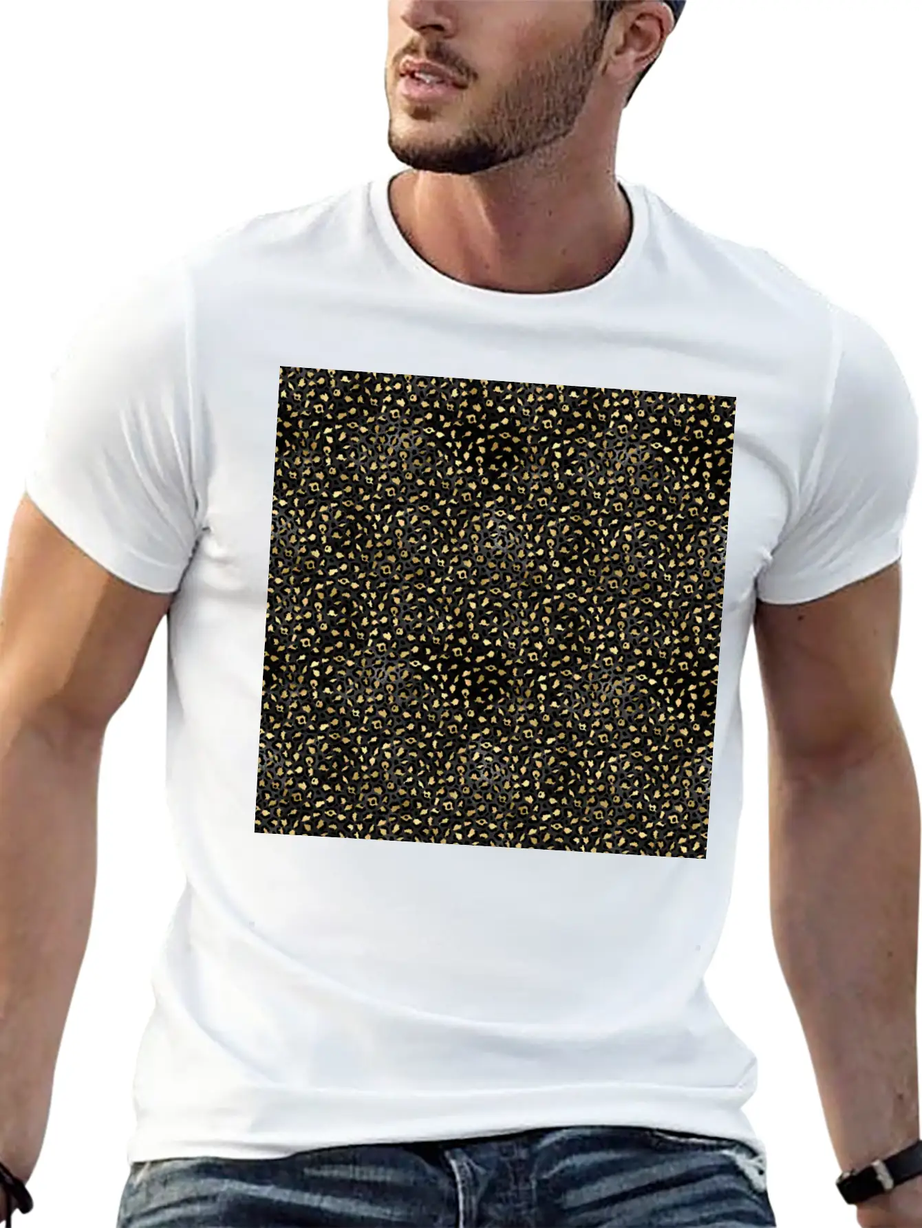 Elegant Black Gold Leopard Pattern Glam Metallic Timeless Short Sleeve Tee – Comfy And Minimalist Design
