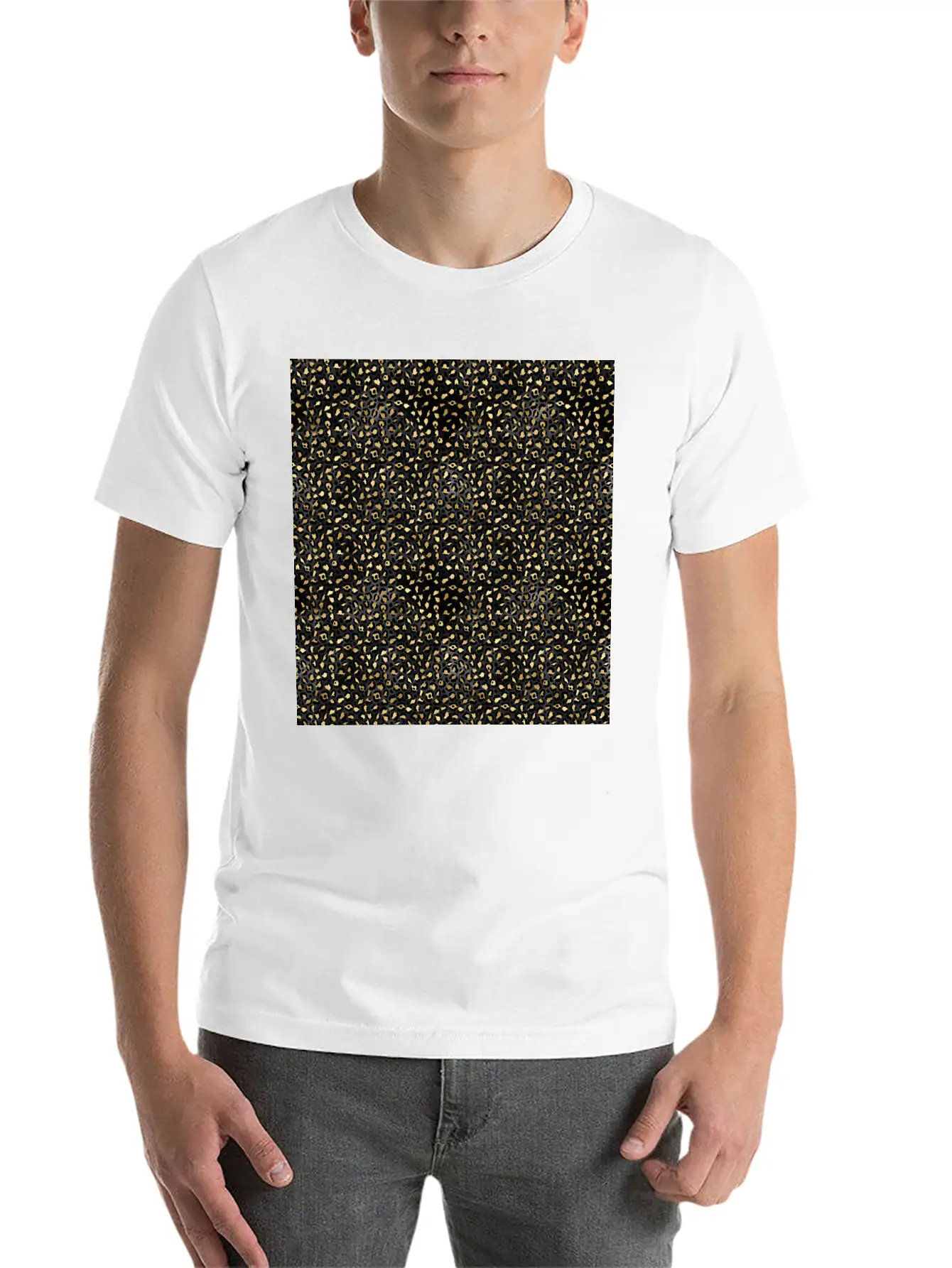 Elegant Black Gold Leopard Pattern Glam Metallic Timeless Short Sleeve Tee – Comfy And Minimalist Design