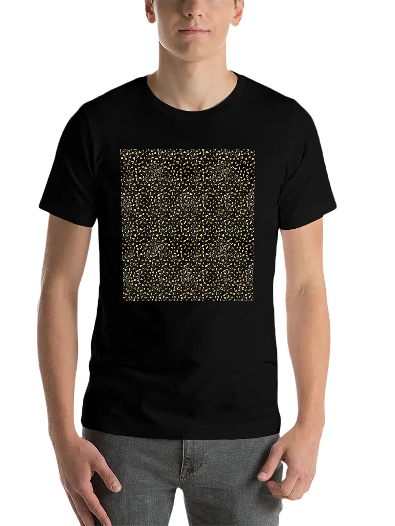 Elegant Black Gold Leopard Pattern Glam Metallic Timeless Short Sleeve Tee – Comfy And Minimalist Design