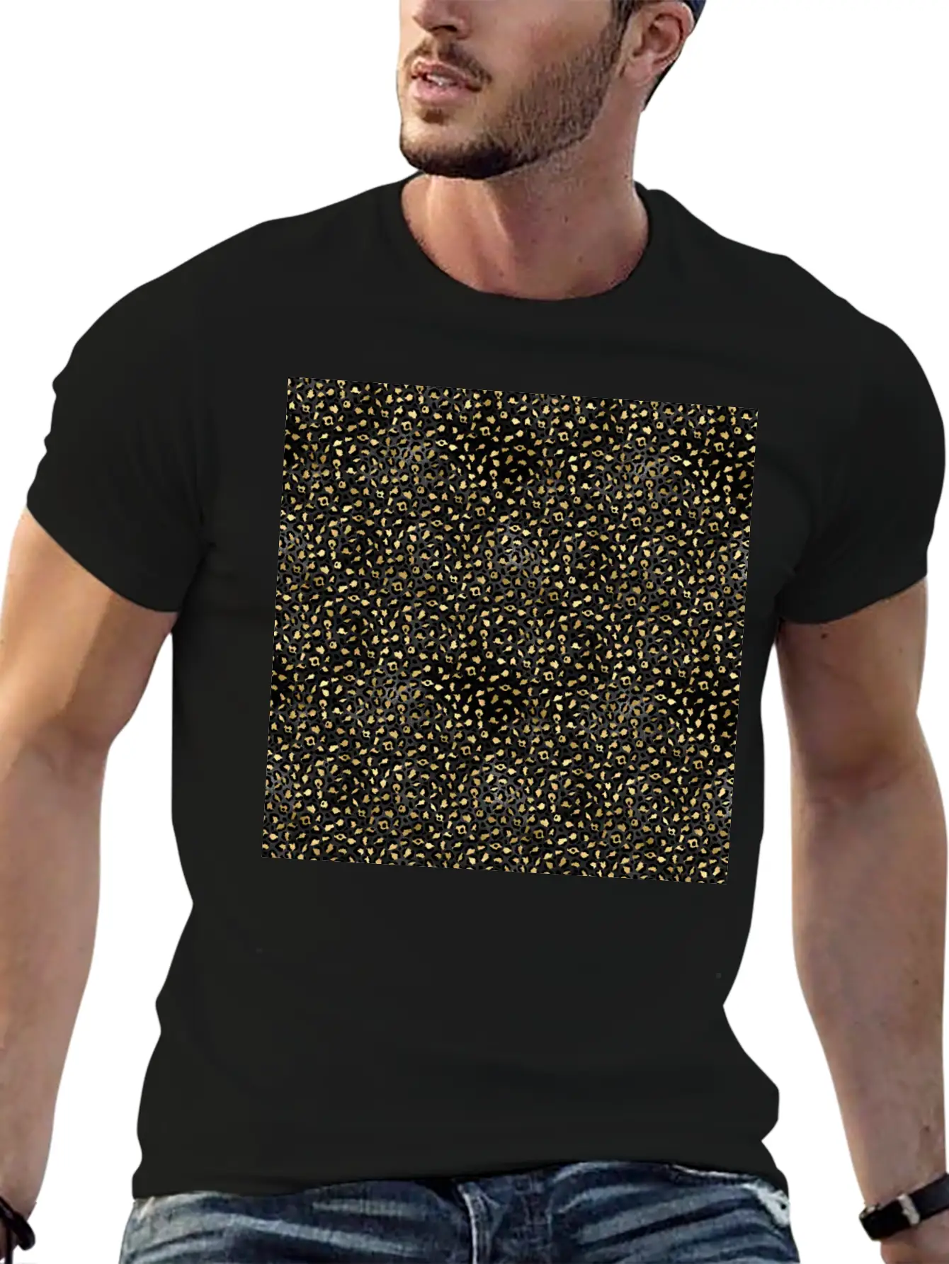 Elegant Black Gold Leopard Pattern Glam Metallic Timeless Short Sleeve Tee – Comfy And Minimalist Design
