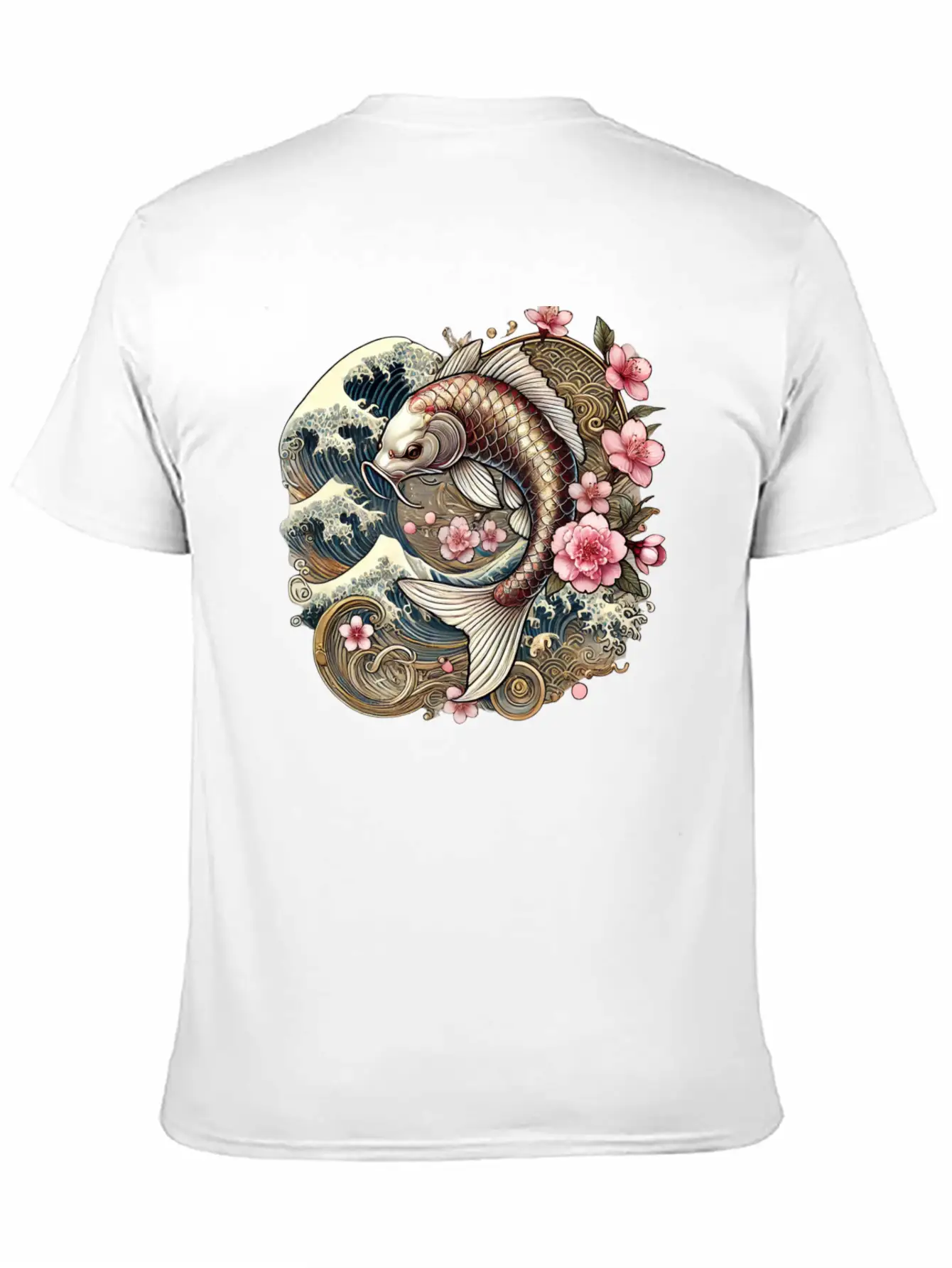 Elegant Koi Fish And Cherry Blossom Design Breathable Graphic T-Shirt – Perfect For Casual Days