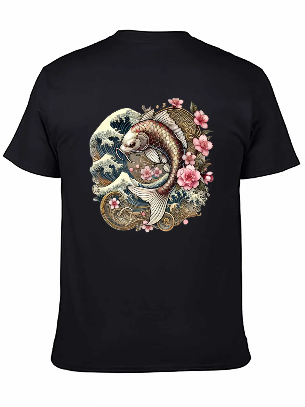 Elegant Koi Fish And Cherry Blossom Design Breathable Graphic T-Shirt – Perfect For Casual Days