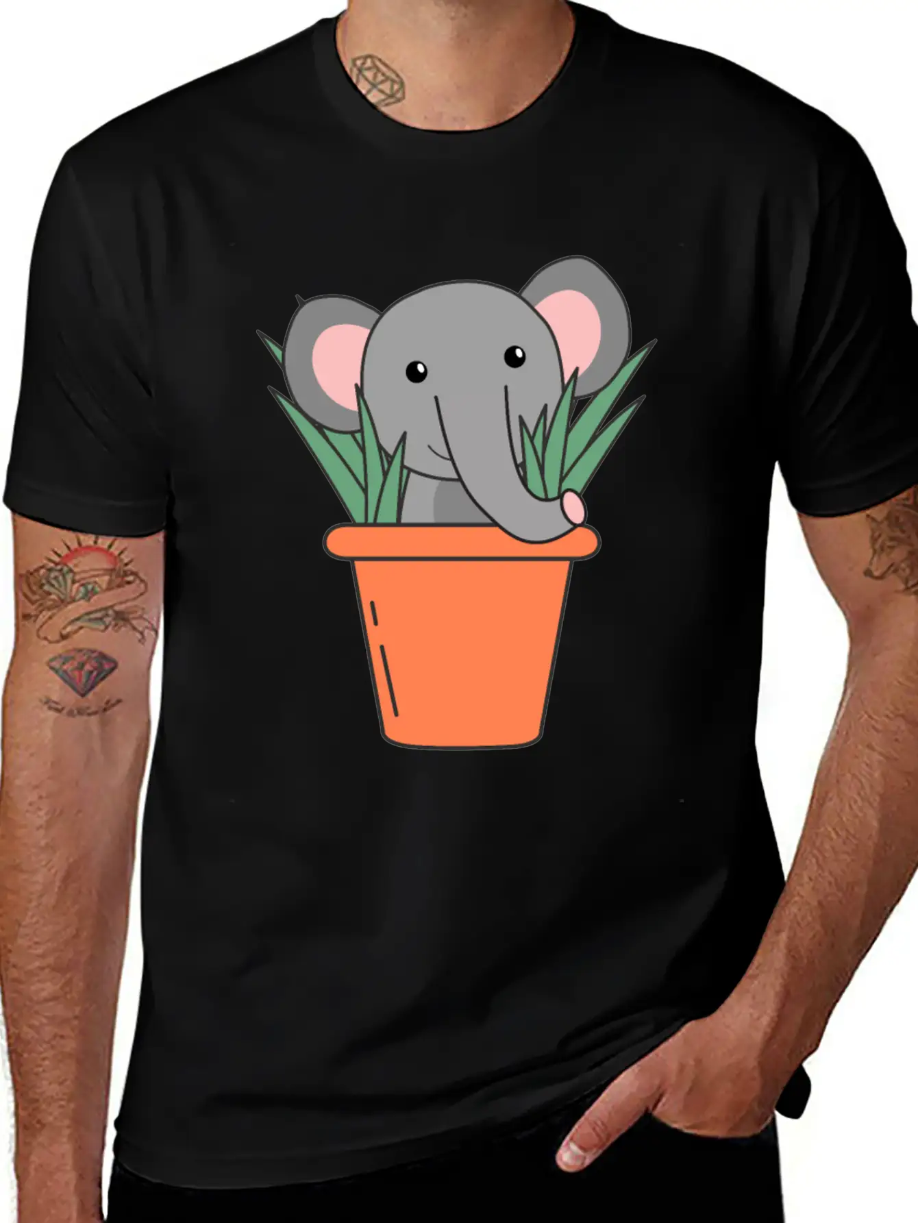 Elephant In Blumentop Funny Elephant Plants Breathable Soft Cotton T-Shirt – Timeless Casual Look