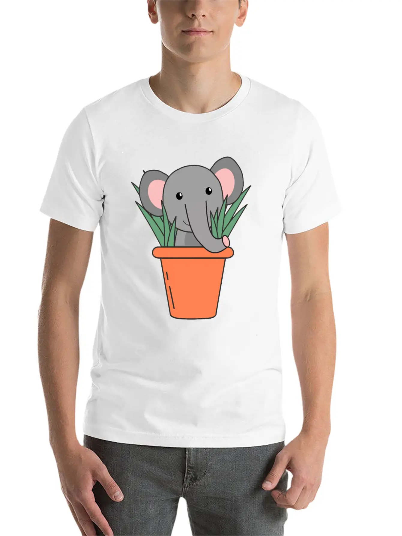 Elephant In Blumentop Funny Elephant Plants Breathable Soft Cotton T-Shirt – Timeless Casual Look