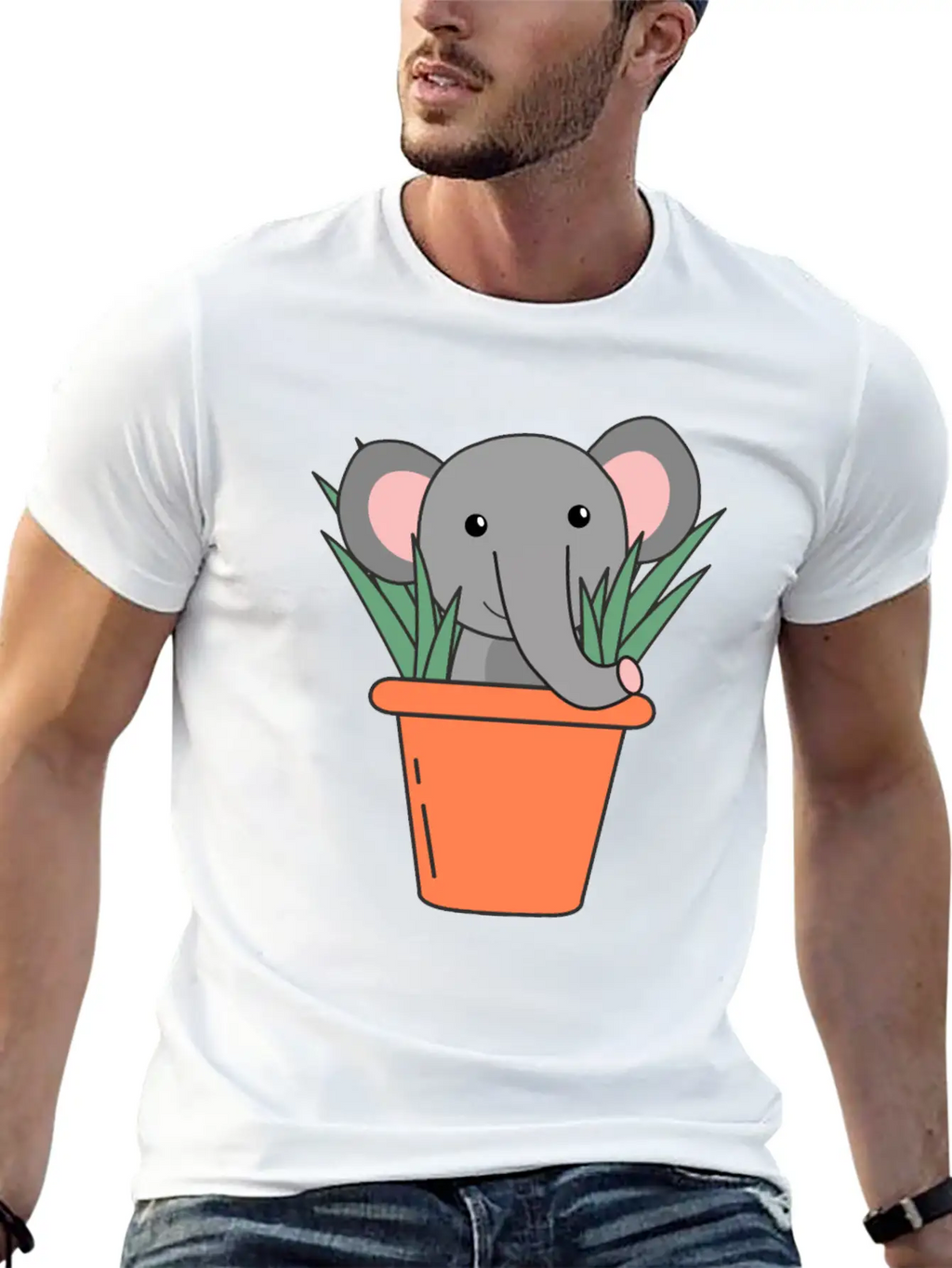 Elephant In Blumentop Funny Elephant Plants Breathable Soft Cotton T-Shirt – Timeless Casual Look
