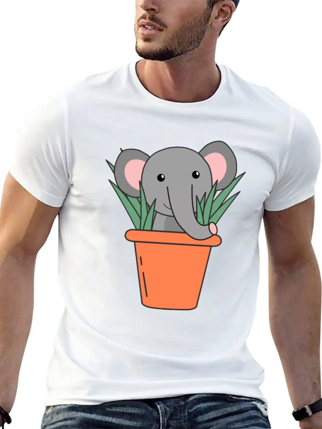 Elephant In Blumentop Funny Elephant Plants Breathable Soft Cotton T-Shirt – Timeless Casual Look
