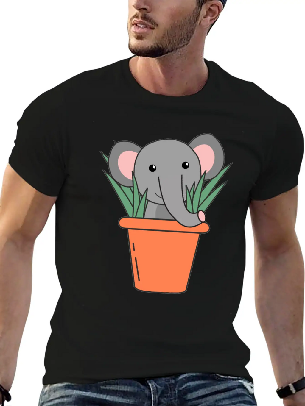 Elephant In Blumentop Funny Elephant Plants Breathable Soft Cotton T-Shirt – Timeless Casual Look