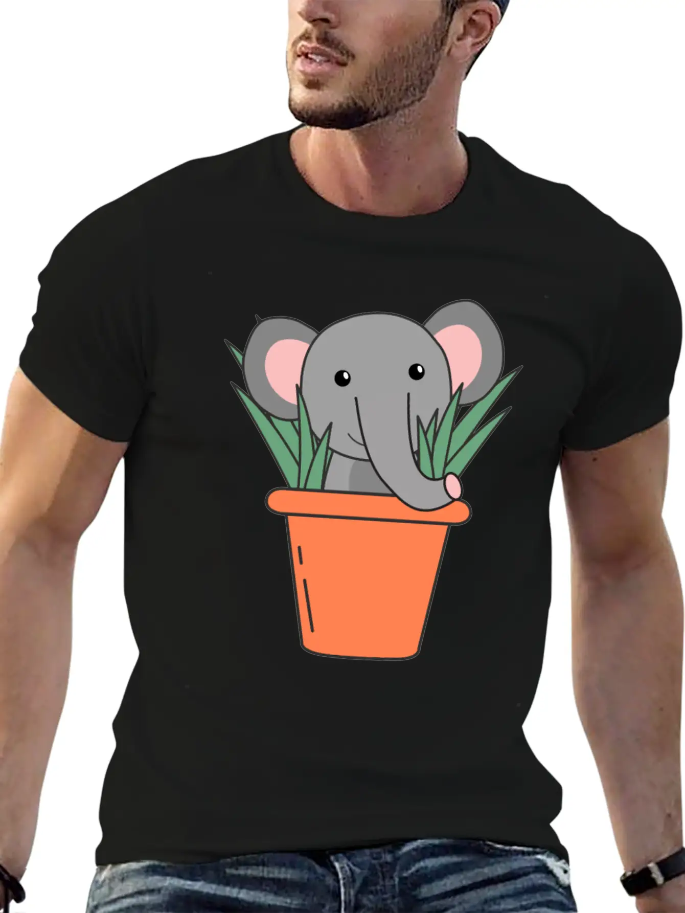 Elephant In Blumentop Funny Elephant Plants Breathable Soft Cotton T-Shirt – Timeless Casual Look