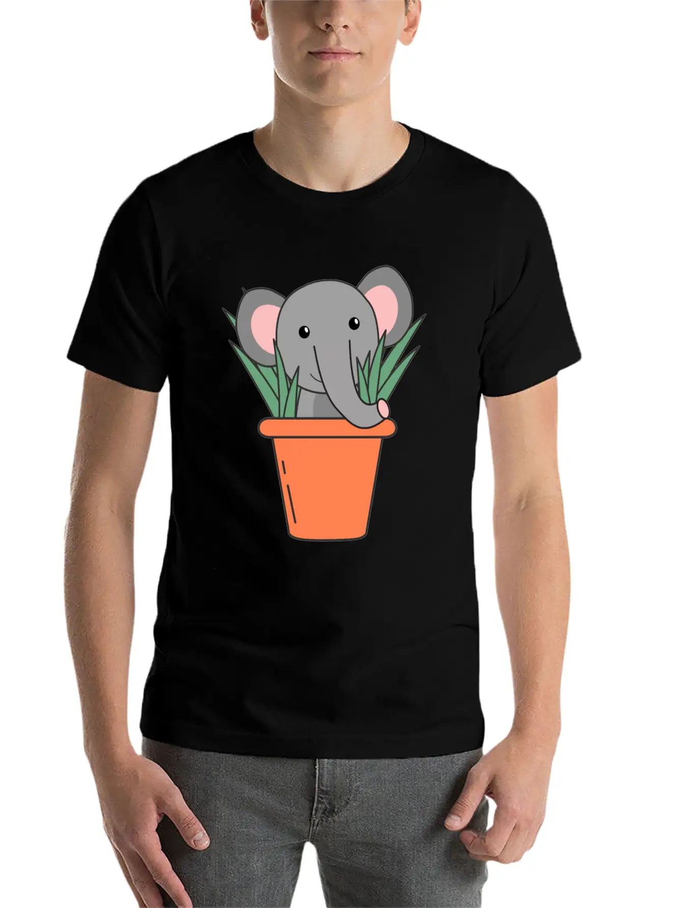 Elephant In Blumentop Funny Elephant Plants Breathable Soft Cotton T-Shirt – Timeless Casual Look