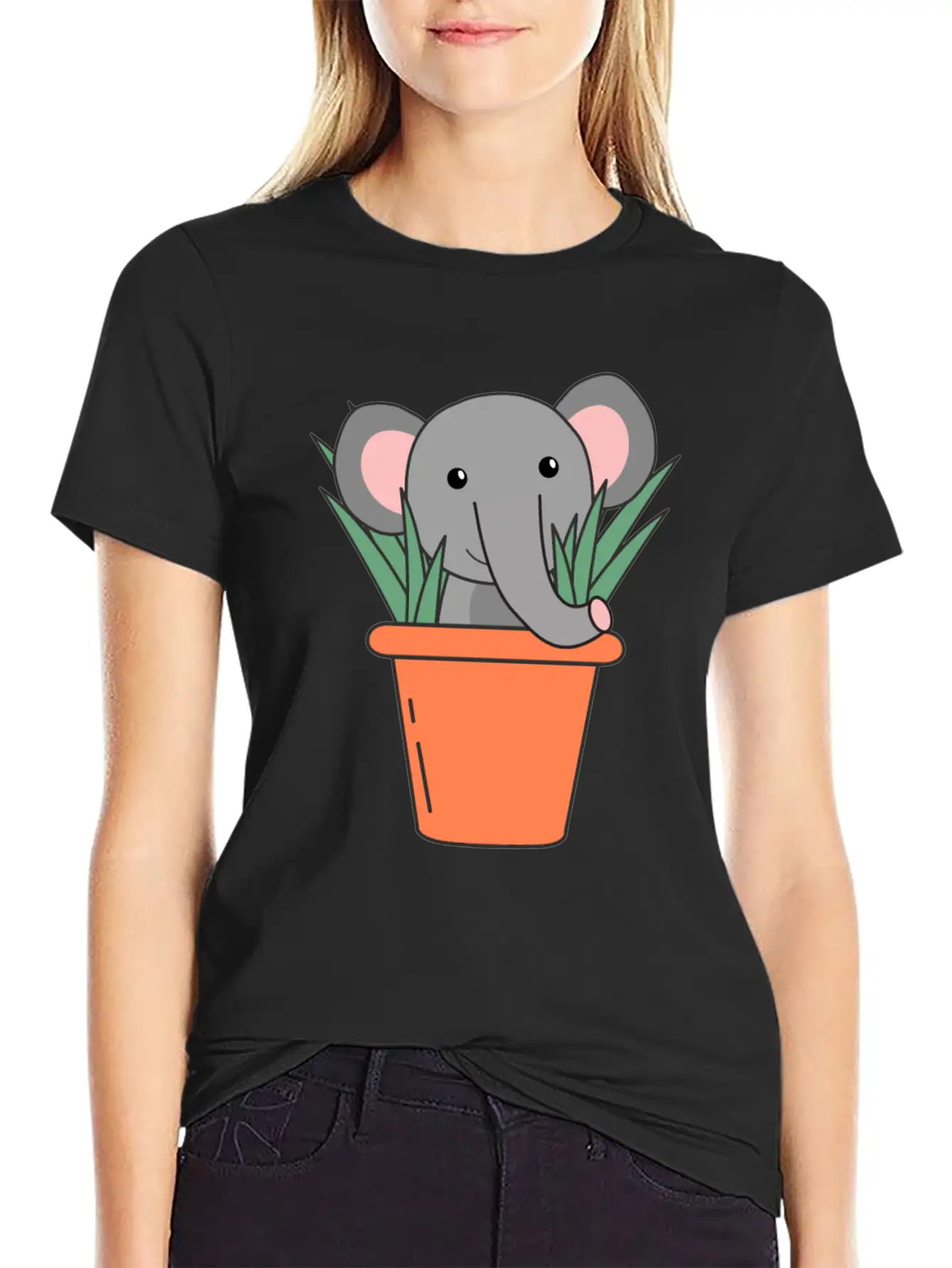 Elephant In Blumentop Funny Elephant Plants Breathable Soft Cotton T-Shirt – Timeless Casual Look