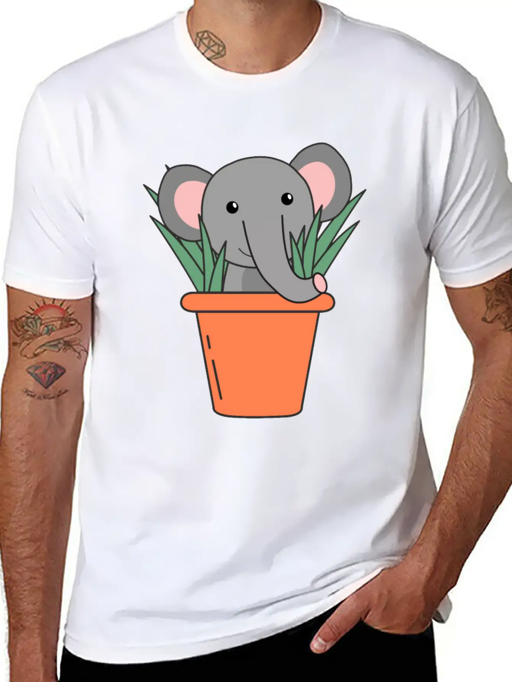 Elephant In Blumentop Funny Elephant Plants Breathable Soft Cotton T-Shirt – Timeless Casual Look