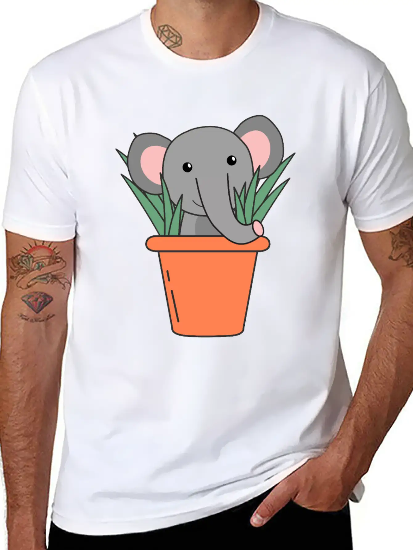 Elephant In Blumentop Funny Elephant Plants Breathable Soft Cotton T-Shirt – Timeless Casual Look